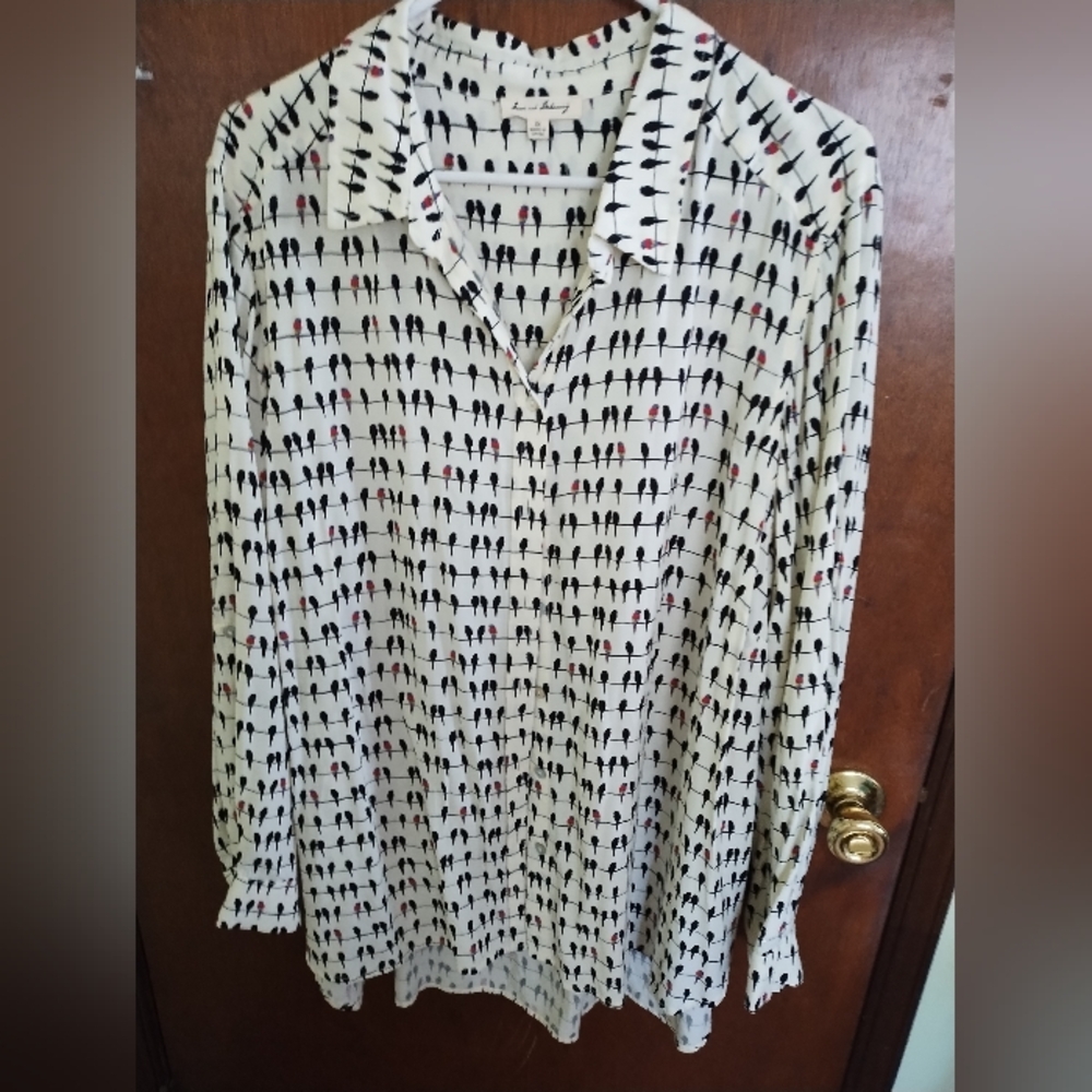 Jane And Delaney Bird Novelty Print Button Up Blouse Size 2X